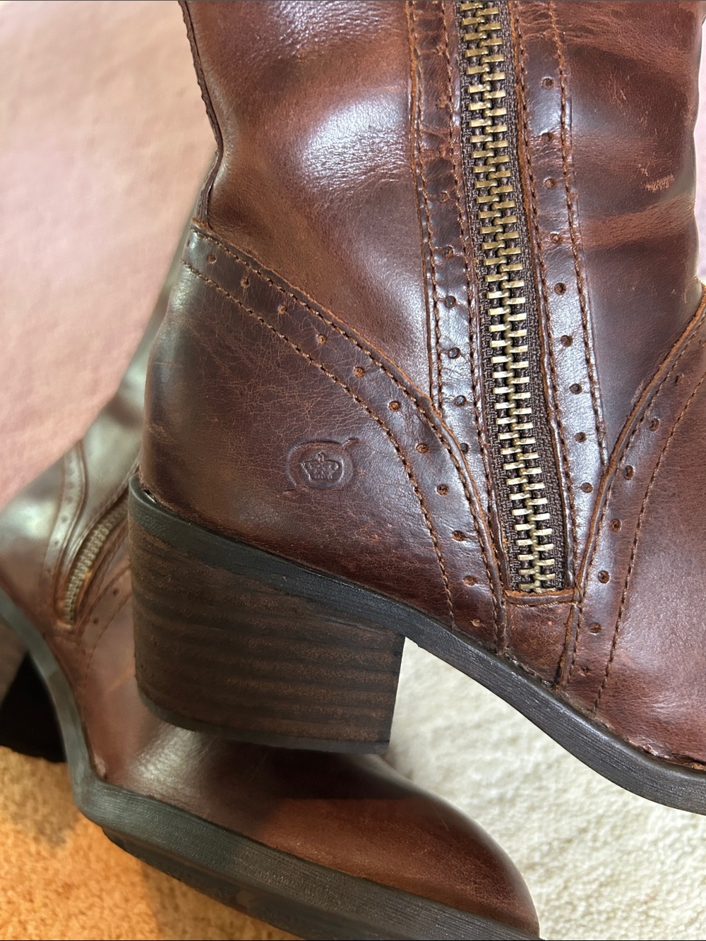 Born Poly Classic Brown Leather Knee-High Women's Riding Boots Double Zip Size 6 - Picture 13 of 17